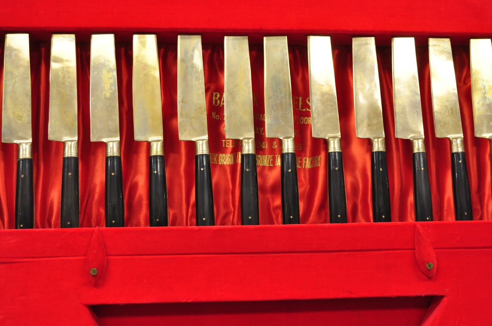 Vintage Bangkok Jewels Bronze Brass & Celluloid Flatware Set in Case - 130 Pcs