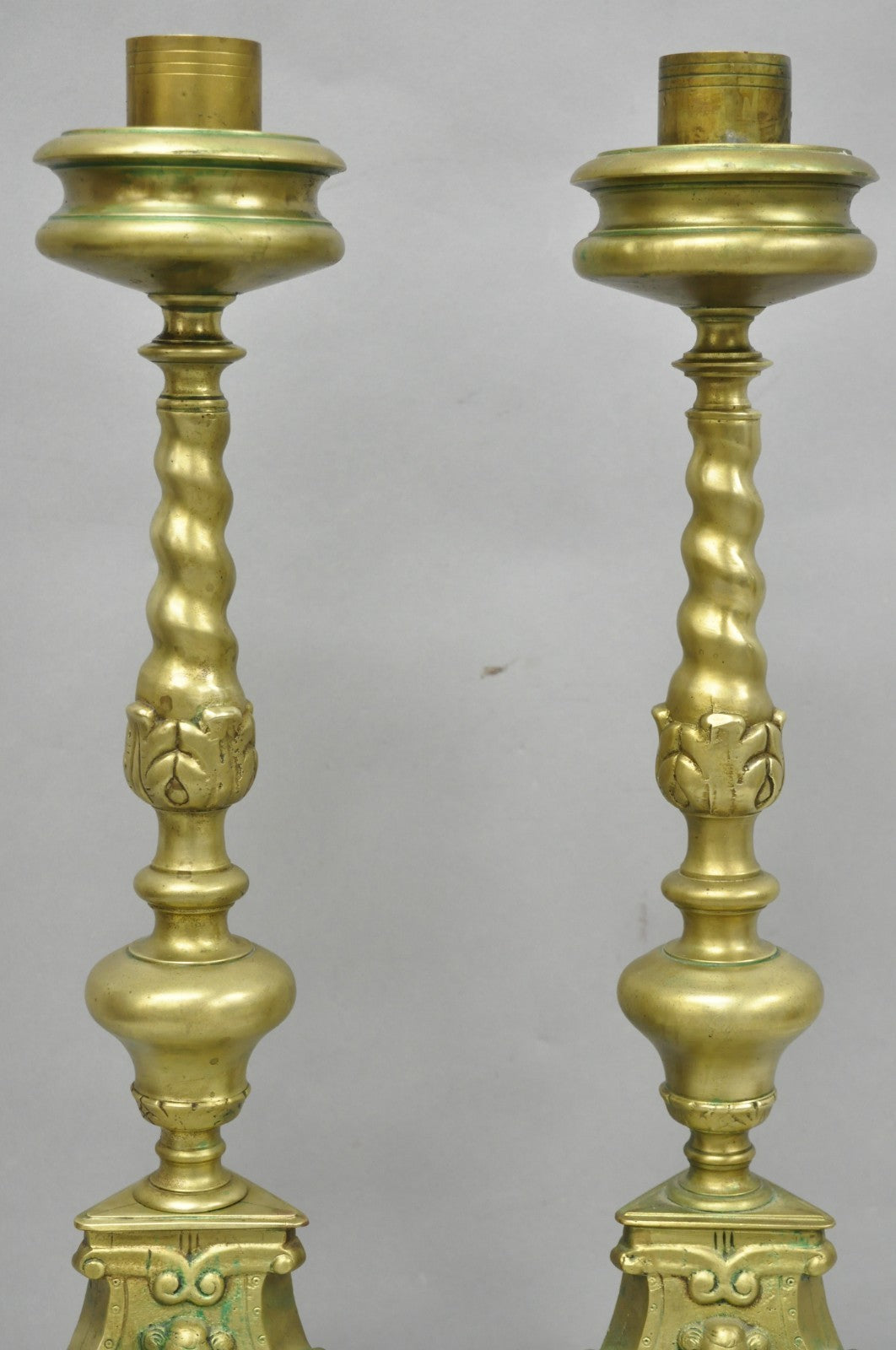 Vintage French Renaissance Brass Figural Candlestick Pricket Candleholder a Pair
