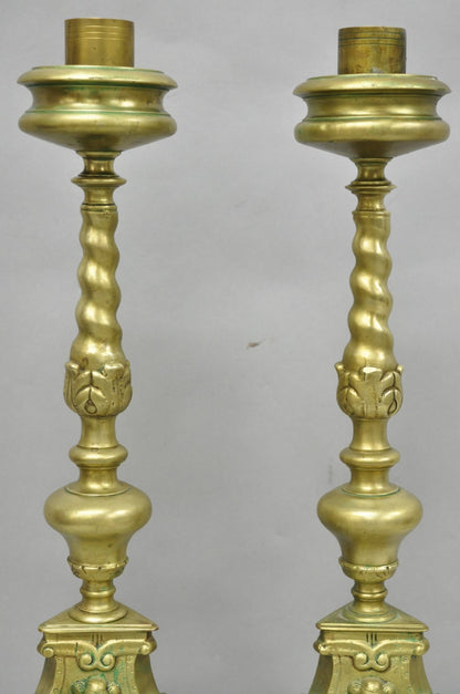 Vintage French Renaissance Brass Figural Candlestick Pricket Candleholder a Pair