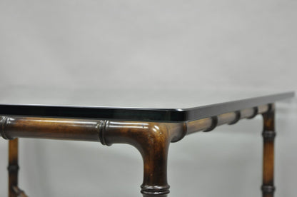 Vintage Hollywood Regency Chinese Chippendale Faux Bamboo Square Coffee Table