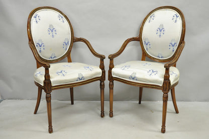 Italian Regency French Louis XVI Style Cherry Wood Oval Dining Chairs - Set of 6