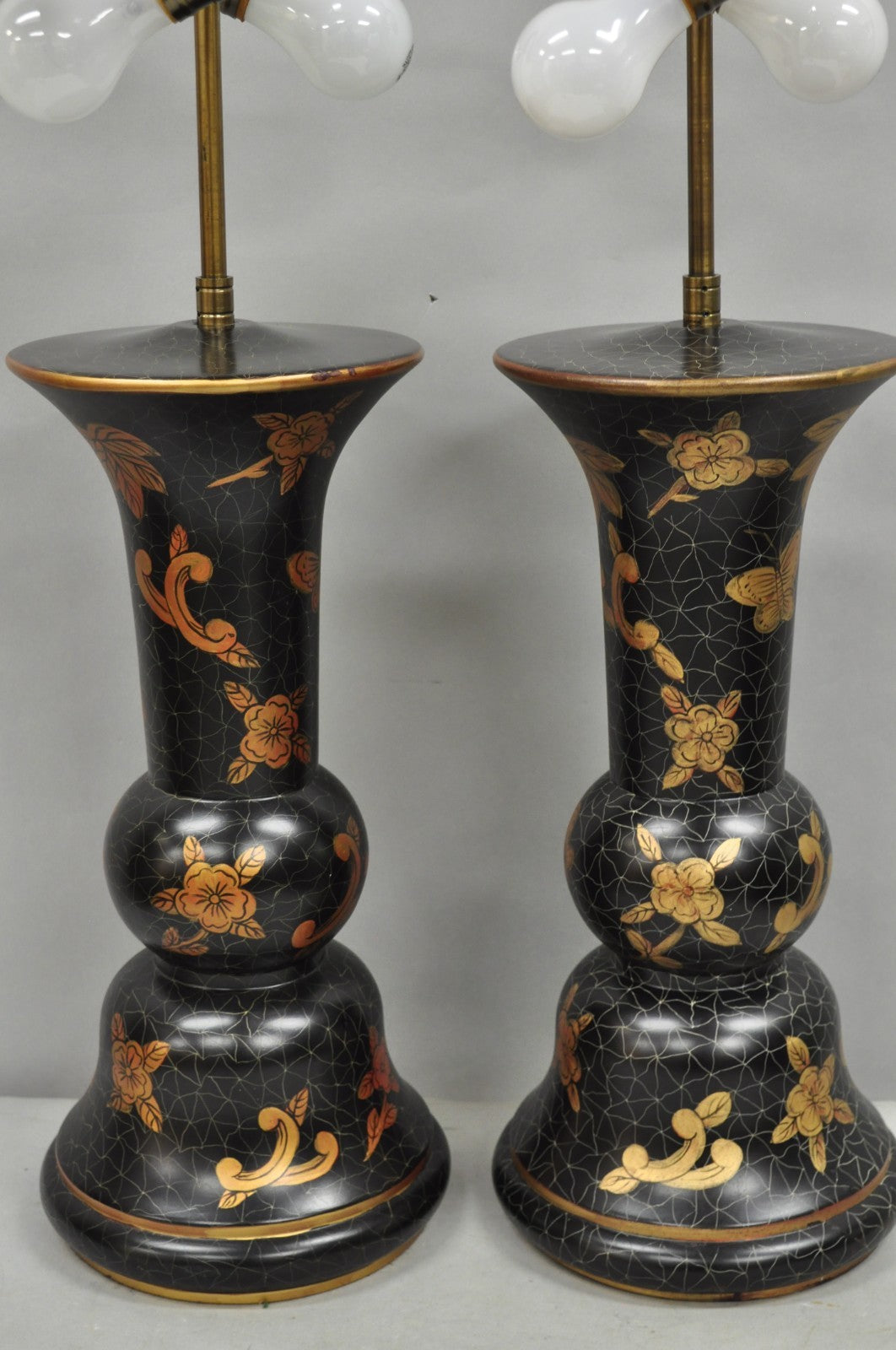 Louis Baldinger & Sons Contemporary Black & Gold Painted Table Lamps - a Pair