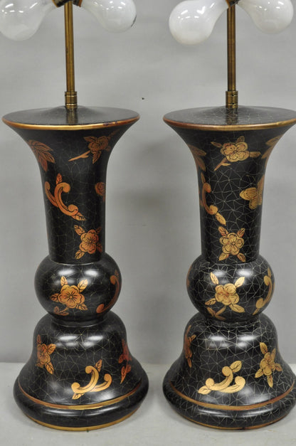 Louis Baldinger & Sons Contemporary Black & Gold Painted Table Lamps - a Pair