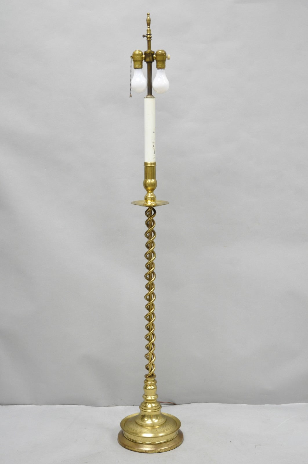 Vintage English Brass Spiral Barley Twist Candlestick Pole Floor Lamp