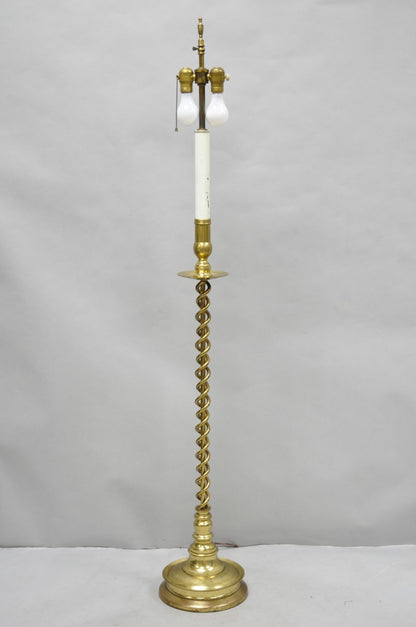 Vintage English Brass Spiral Barley Twist Candlestick Pole Floor Lamp