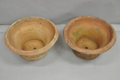 Vintage Carbone Terracotta Pottery Basket Weave 16" Garden Planter Pot - a Pair
