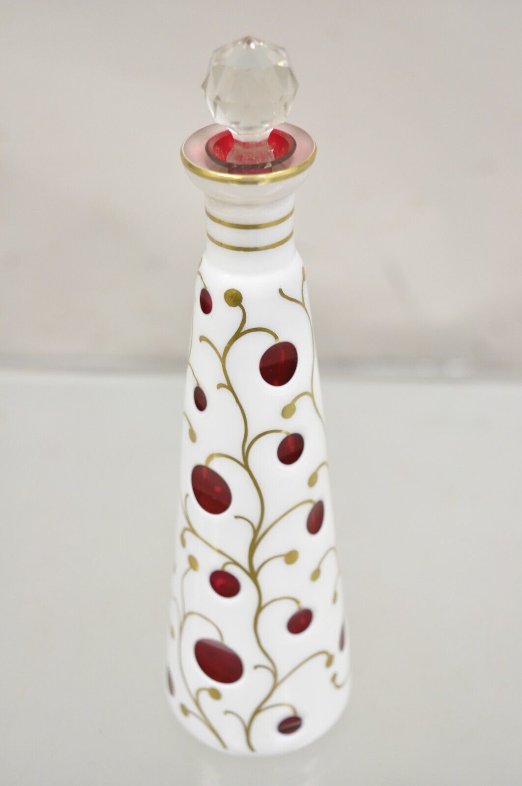 Vintage German Bohemian Cranberry Cased Glass 9" Small Decanter w/ Stopper