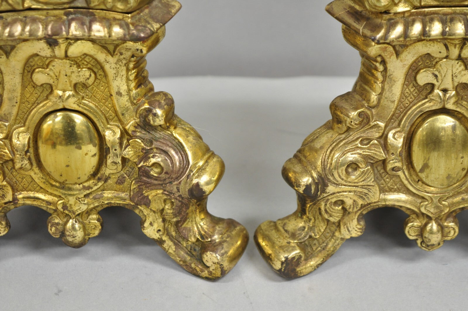 Vintage French Empire Baroque Ornate Brass Candlestick Table Lamps - a Pair