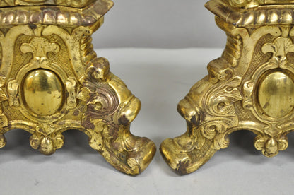 Vintage French Empire Baroque Ornate Brass Candlestick Table Lamps - a Pair