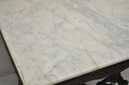 Antique Eastlake Victorian Marble Top Walnut Parlor Accent Side Table