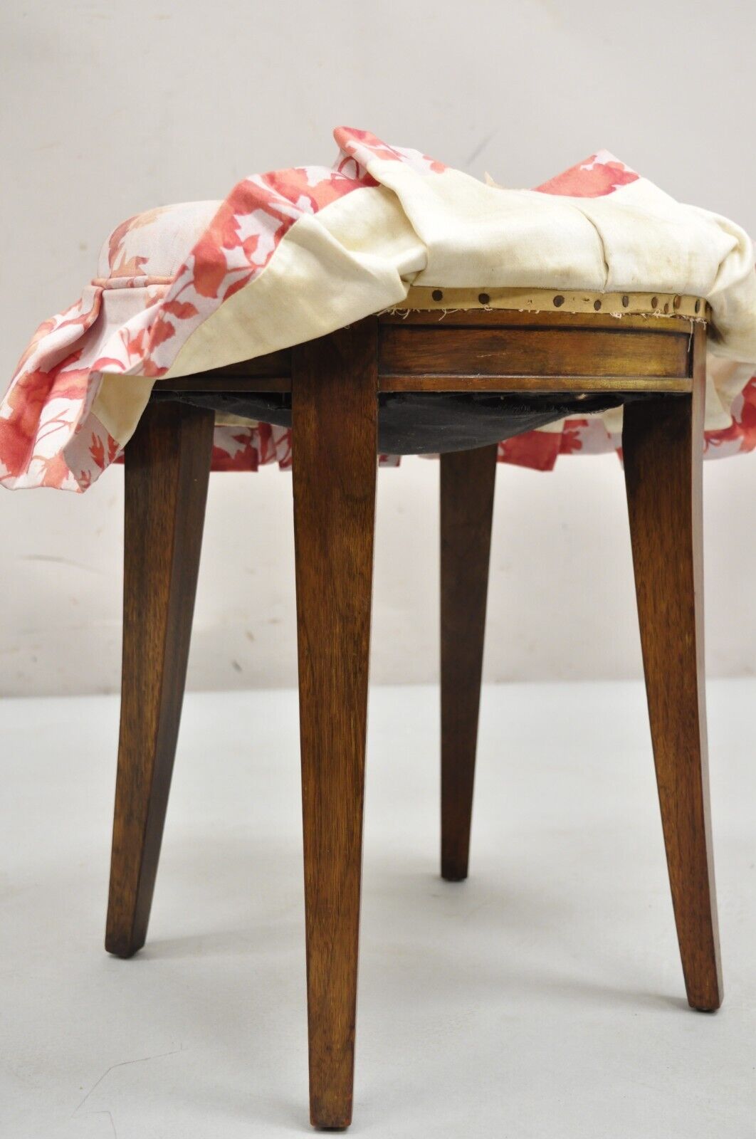 Vintage Regency Style Small Oval Mahogany Saber Leg Vanity Bench Stool