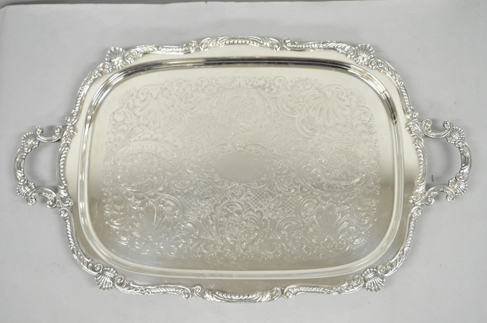 Antique English Victorian Silver Plated Ornate Twin Handle Bar Tray by BSC