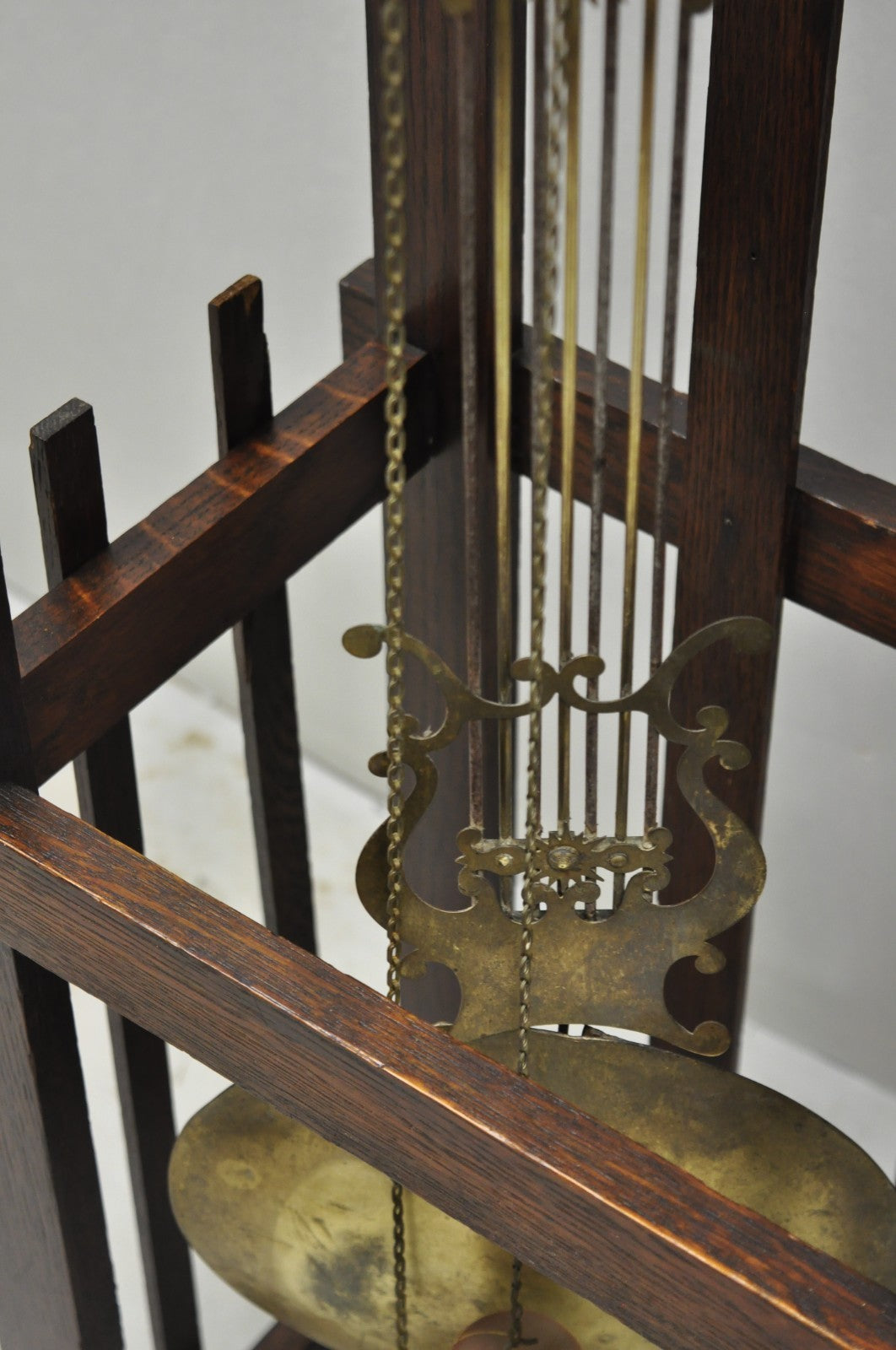 Antique Mission Arts and Crafts Oak Wood Tall Case Grandfather Clock