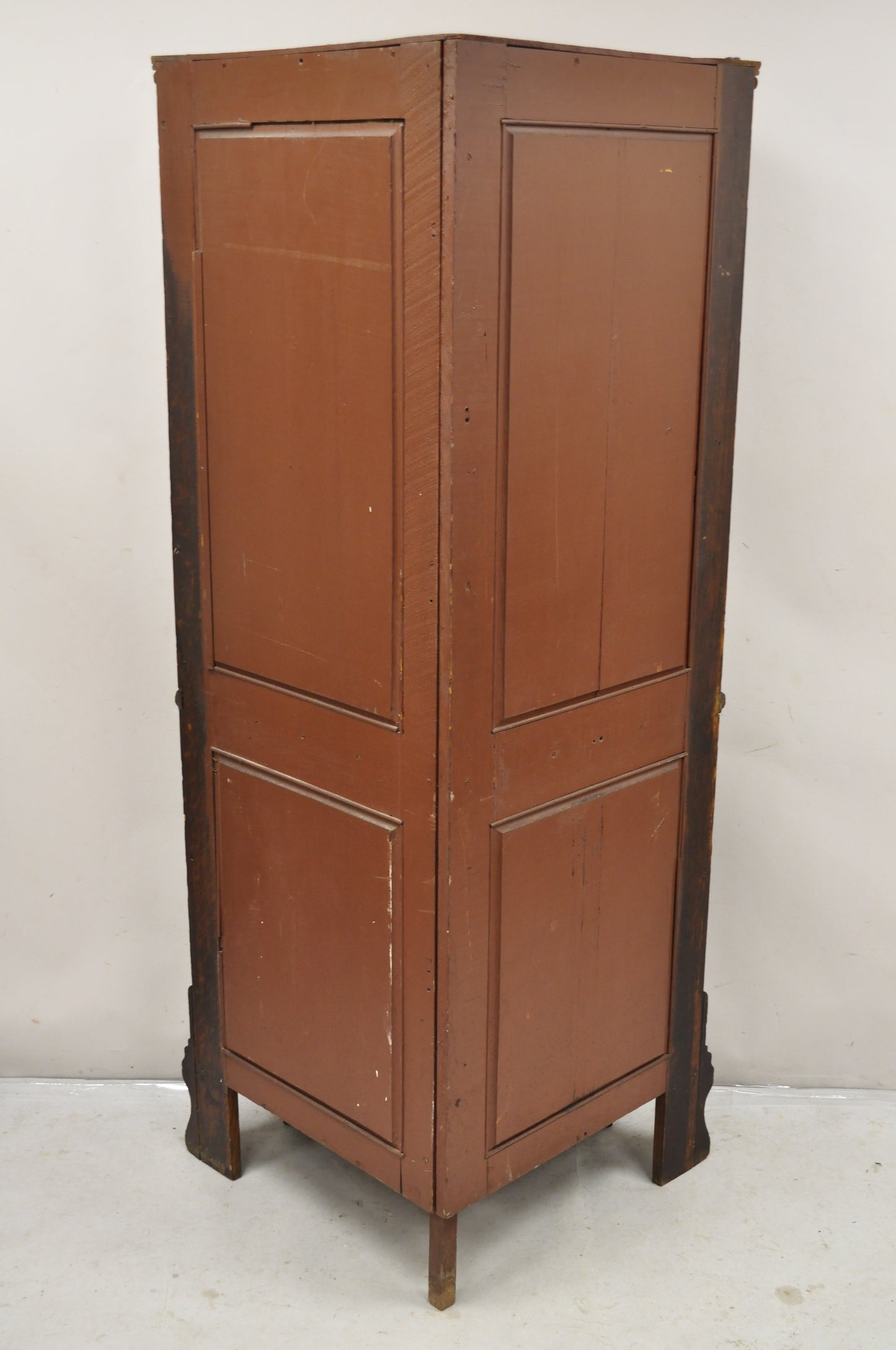 Antique Oak Victorian Renaissance Glass Door Carved Curio Corner China Cabinet