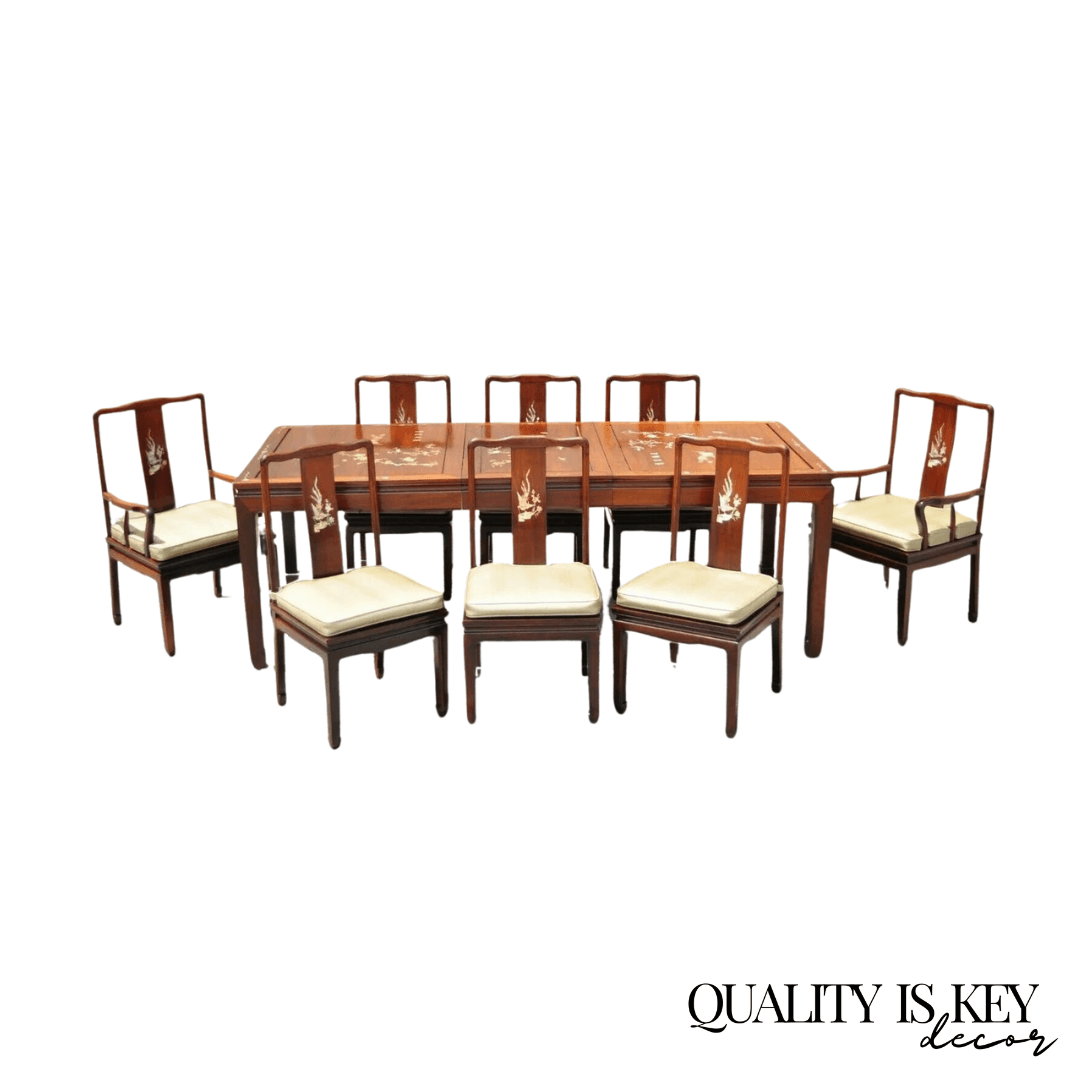 Chinese Rosewood Cherry Asian Dining Room Set Table 8 Chairs - 9pc Set