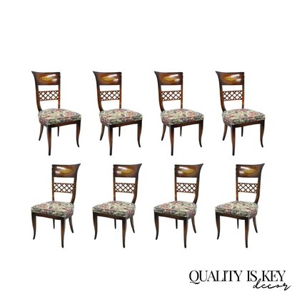 Italian Neoclassical Style High Back Brass Inlay Dining Side Chairs - Set of 8