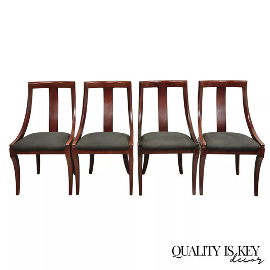 French Empire Regency Style Cherry Wood Saber Leg Dining Side Chairs - Set of 4