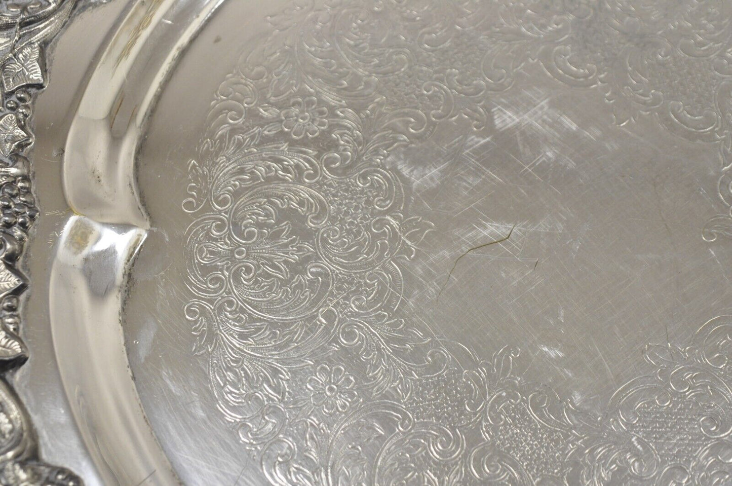 Vintage Sheffield Silver Co USA Victorian Style Silver Plated Round Platter Tray