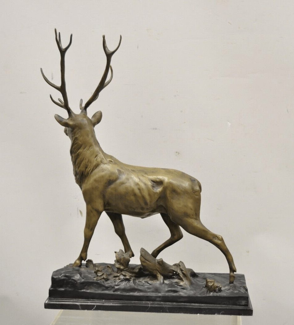 Bronze Stag Walking Deer Statue on Marble Base After Charles Paillet