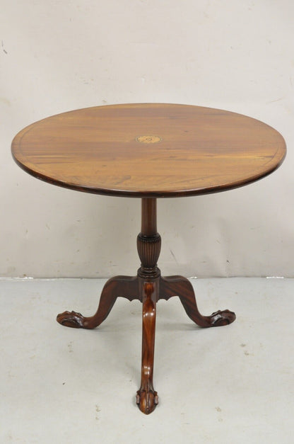 Antique Chippendale Style Round Tilt Top Pinwheel Inlay Ball and Claw Side Table