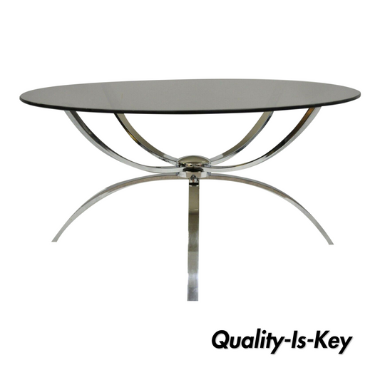 Mid Century Italian Modern Chrome Steel Spider Base Round Glass Top Coffee Table