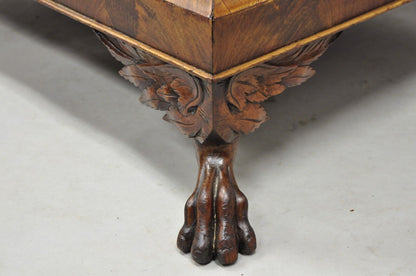 19th C. American Empire Carved Winged Paw Foot Mahogany Large Box Stool Ottoman
