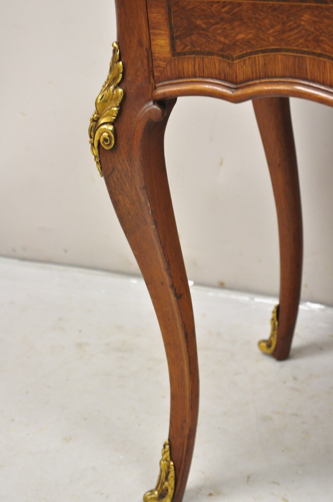 French Louis XV Style Rouge Marble Top Low Console Side Table with Drawer