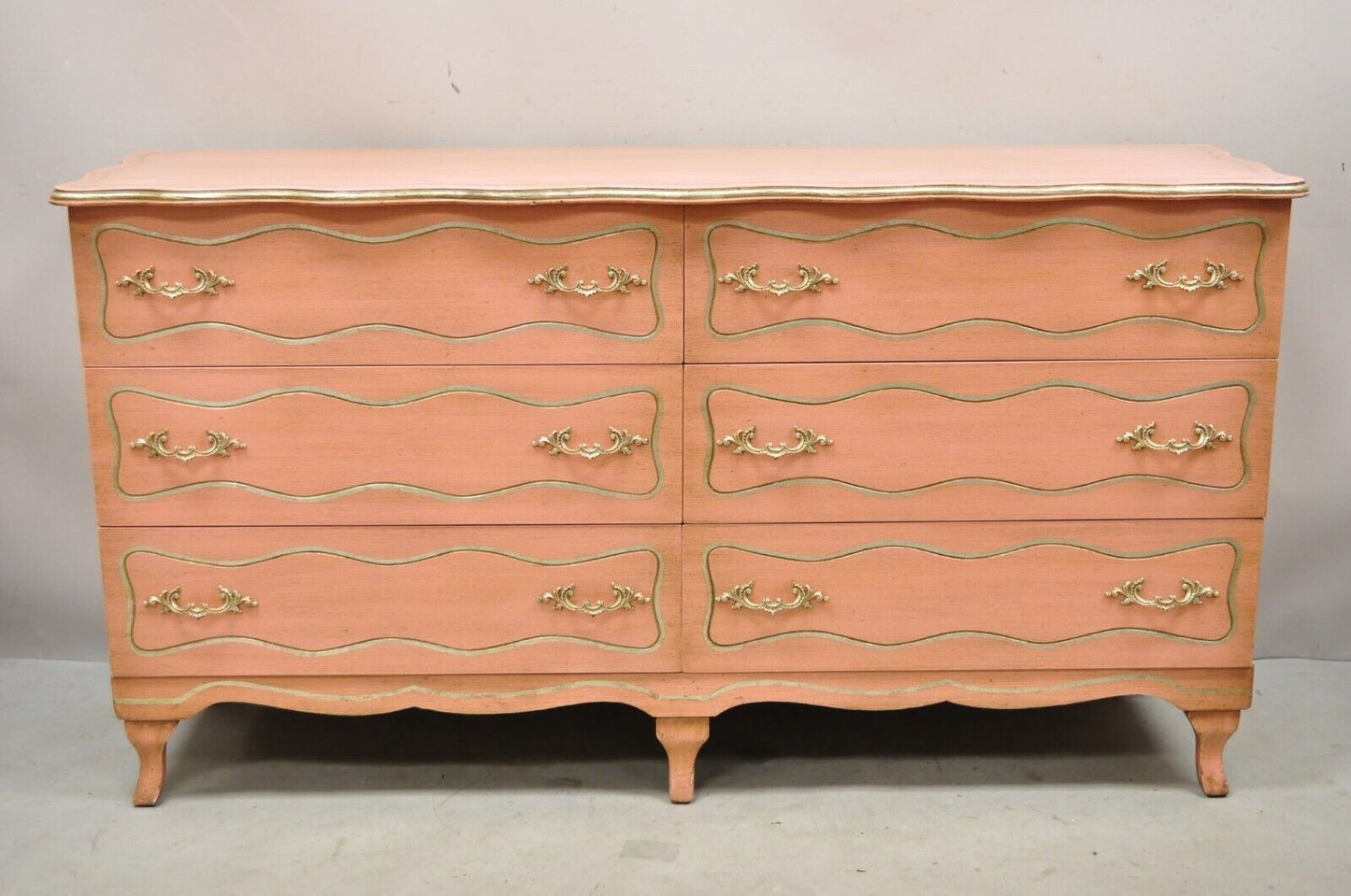 Vintage Hollywood Regency Dorothy Draper Style Bubblegum Pink 6 Drawer Dresser