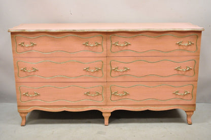 Vintage Hollywood Regency Dorothy Draper Style Bubblegum Pink 6 Drawer Dresser