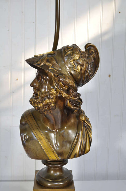 19th C Patinated Bronze French Bust of Trojan War Greek General Ajax Table Lamp