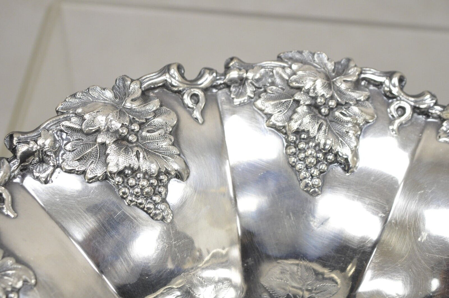 Antique English Victorian Grapevine Cluster Silver Plated Fruit Bowl Basket