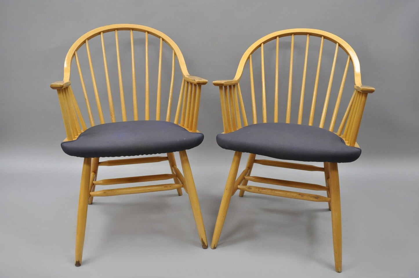 Spindle Back Windsor Style Wooden Dining Kitchen Chairs by Loewenstein A Pair