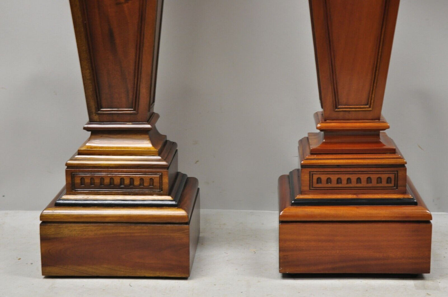 20th C. French Empire Neoclassical Mahogany Wood Pedestal Plant Stands - a Pair