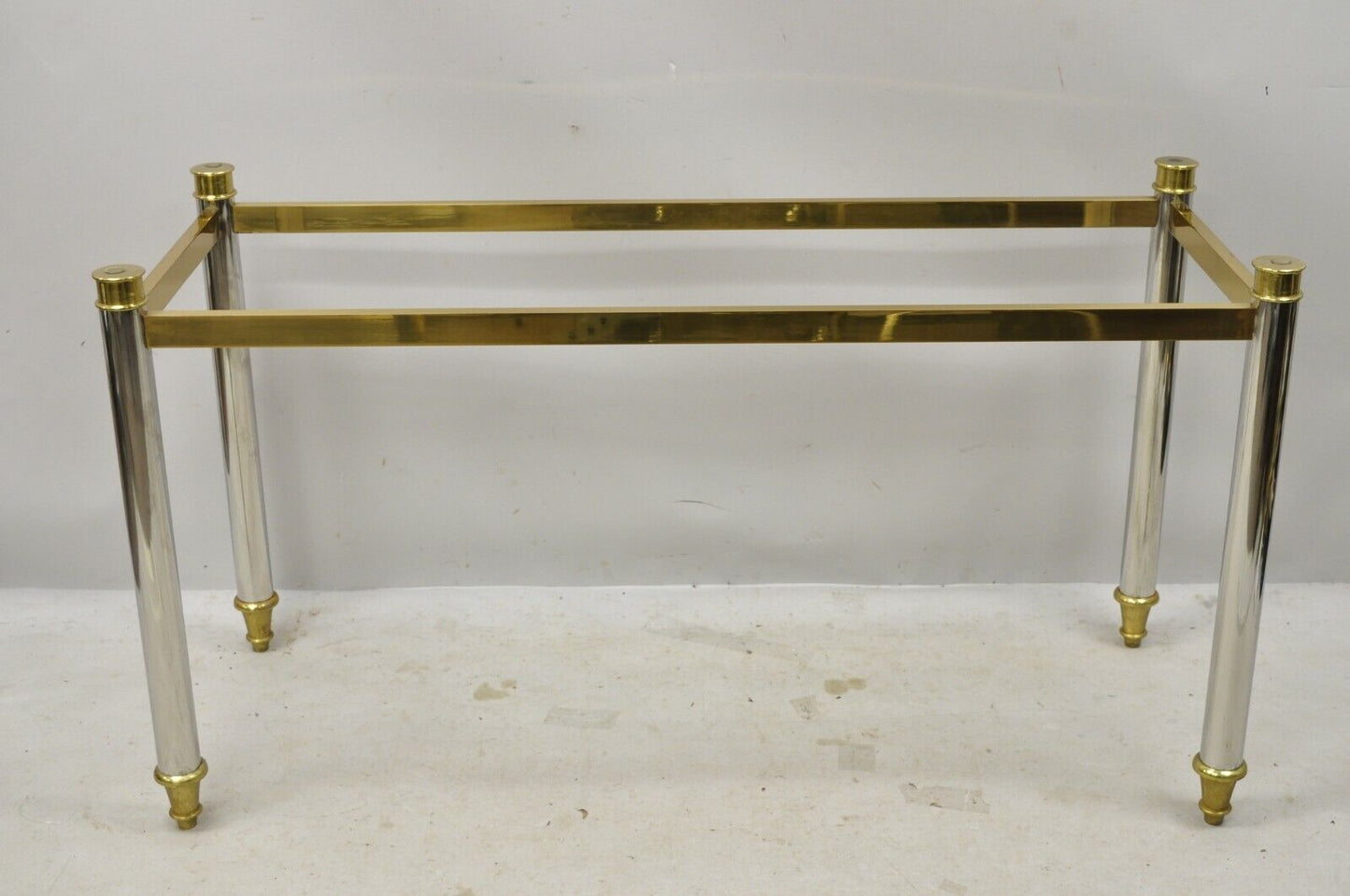 Maison Jansen Style Steel Chrome and Brass Hollywood Regency Console Table Base