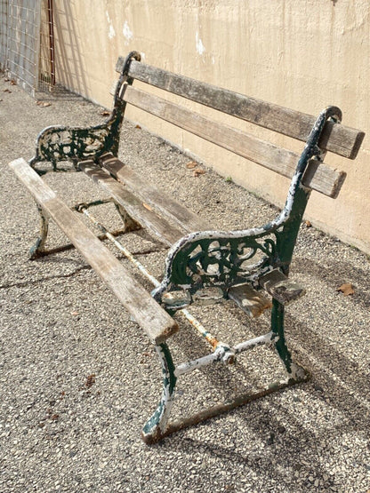 Antique English Victorian Cast Iron Wooden Slat Garden Seat Patio Park Bench