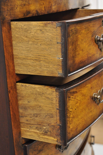 19th C English George II Burl Walnut Chest on Chest Dresser Chest of 8 Drawers