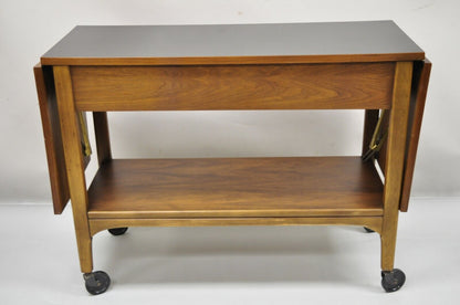 Lane Mid Century Modern Walnut Modern One Drawer Drop Leaf Rolling Bar Cart