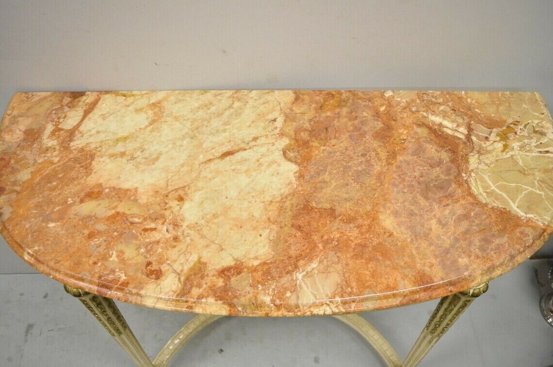 Vintage French Louis XVI Italian Pink Marble Top Demilune Console Hall Table