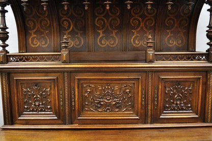Gothic Renaissance Revival Carved Walnut Dragon Griffin Sideboard Hutch Cabinet