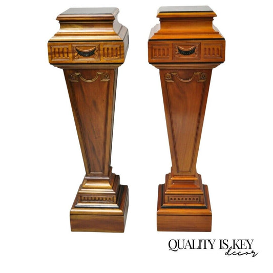 20th C. French Empire Neoclassical Mahogany Wood Pedestal Plant Stands - a Pair