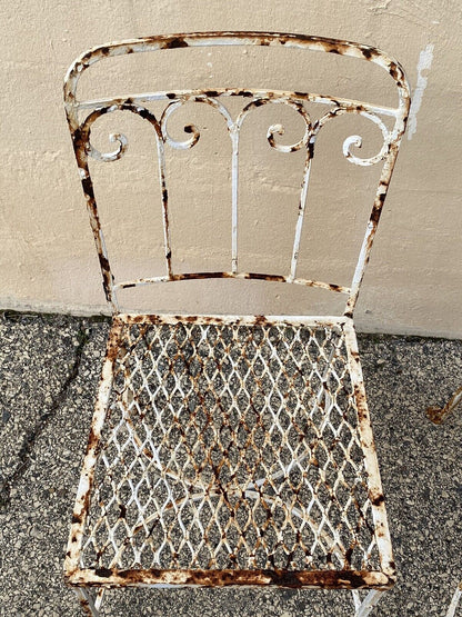 Antique Art Nouveau Scrolling Wrought Iron Garden Patio Dining Chairs - A Pair