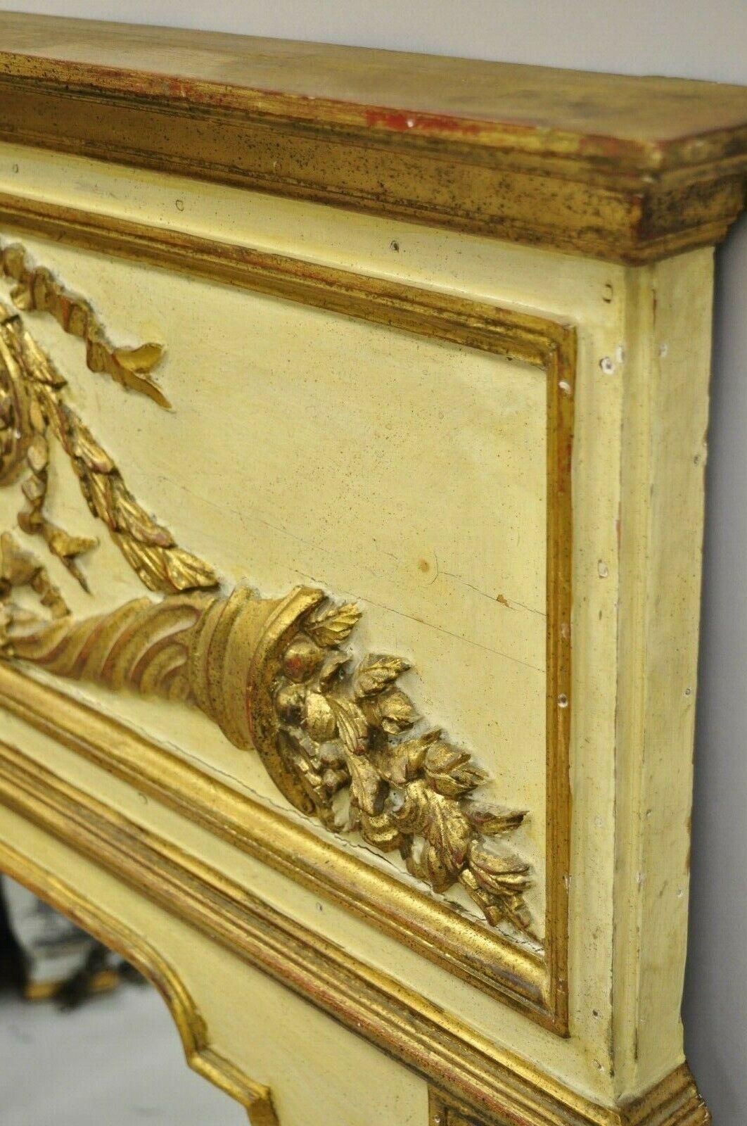 Antique Italian Neoclassical Gold Giltwood Large 58x40 Trumeau Wall Mirror