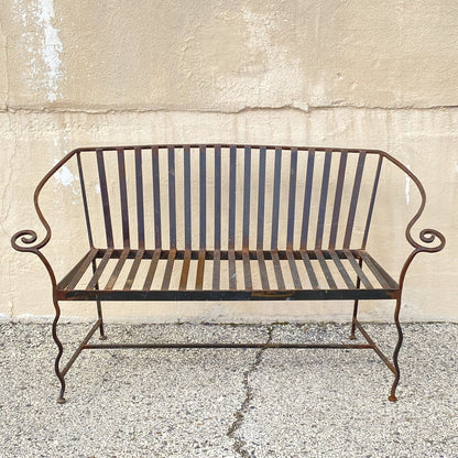 Vintage Hollywood Regency Wrought Iron Scrolling Garden Patio Loveseat Settee