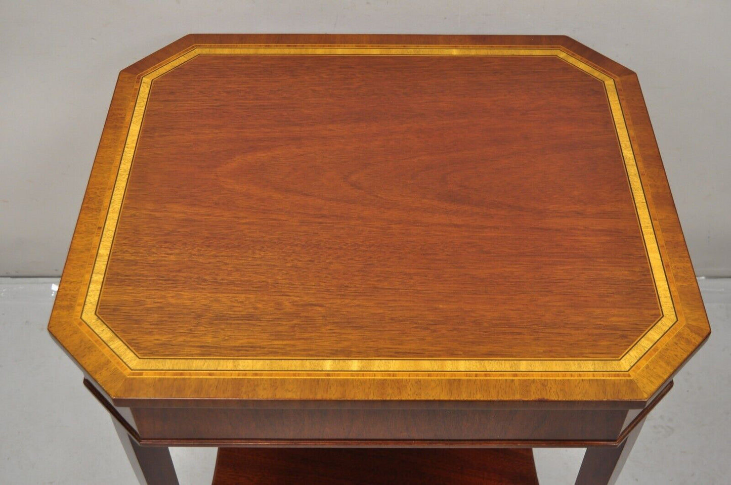 Kindel Preservation Satinwood Inlay Banded Mahogany 2 Tier Side End Table