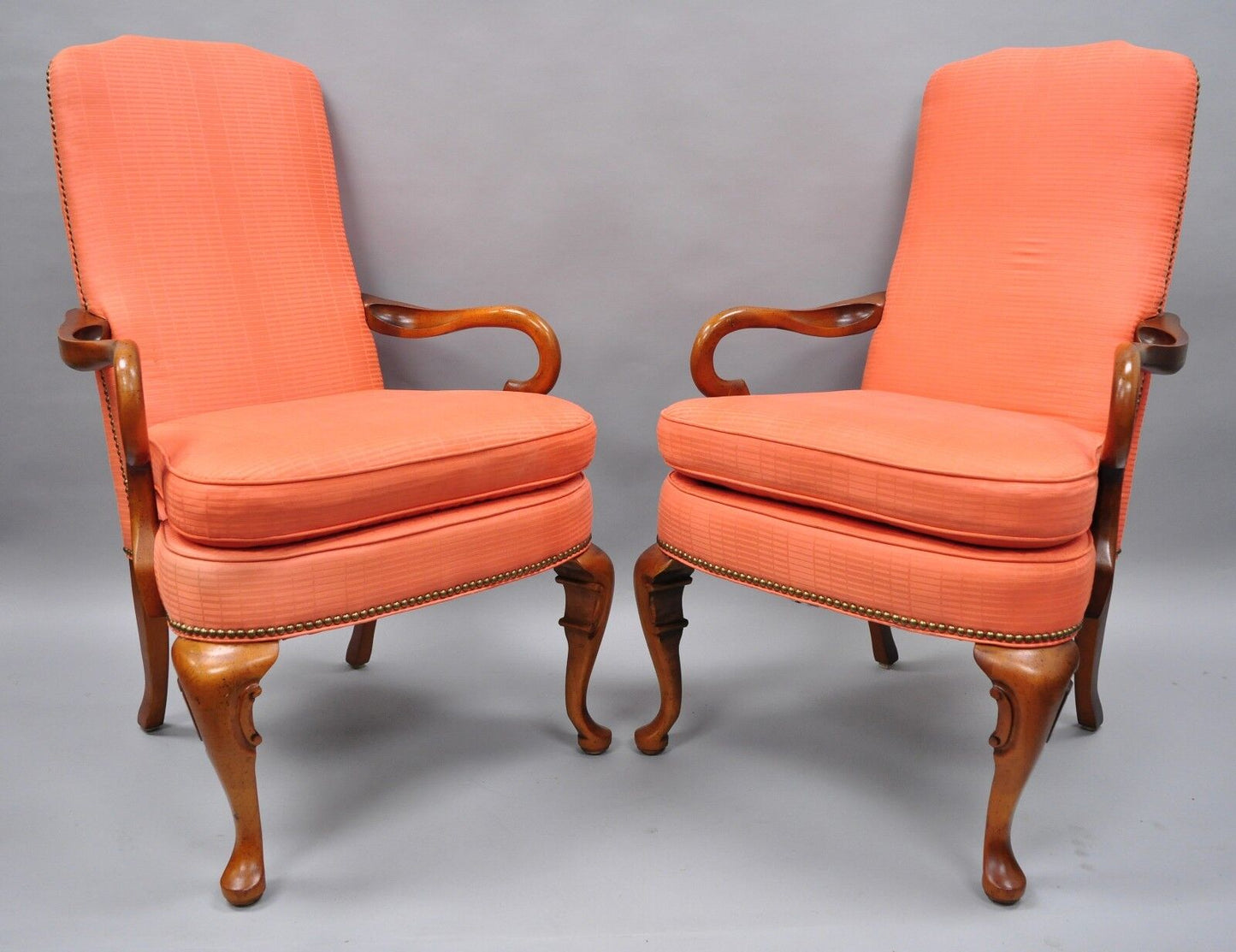 Pair of Queen Anne Office Living Room Cherry Arm Chairs Shaker Heights Chalfont