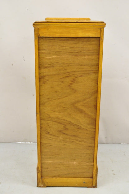 Antique Arts & Crafts Oak & Maple Wood Tambour Shutter Door Filing Cabinet