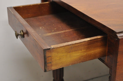 19th C Crotch Mahogany Federal Drop Leaf Breakfast Dining Table w/ Drawer