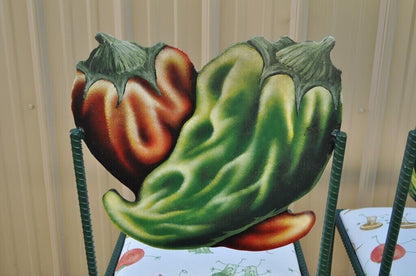 Hollywood Regency Custom Painted Peppers & Artichoke Bistro Side Chairs - a Pair