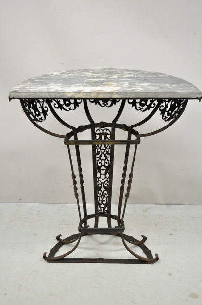 Art Nouveau Wrought Iron Demilune Marble Top Console Hall Table atr Oscar Bach