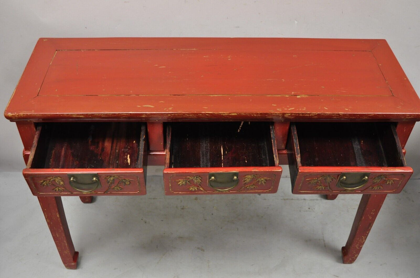 Vintage Chinese Red Lacquered 3 Drawer 45" Console Table Sofa Hall Table